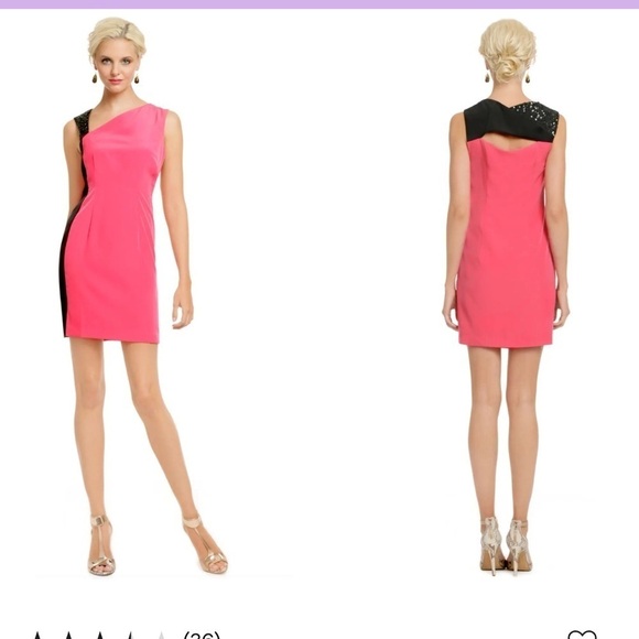 Sachin + Babi NWT Vegas Silk pink and black Cocktail Dress Sequin Shoulder 4 - Picture 2 of 13